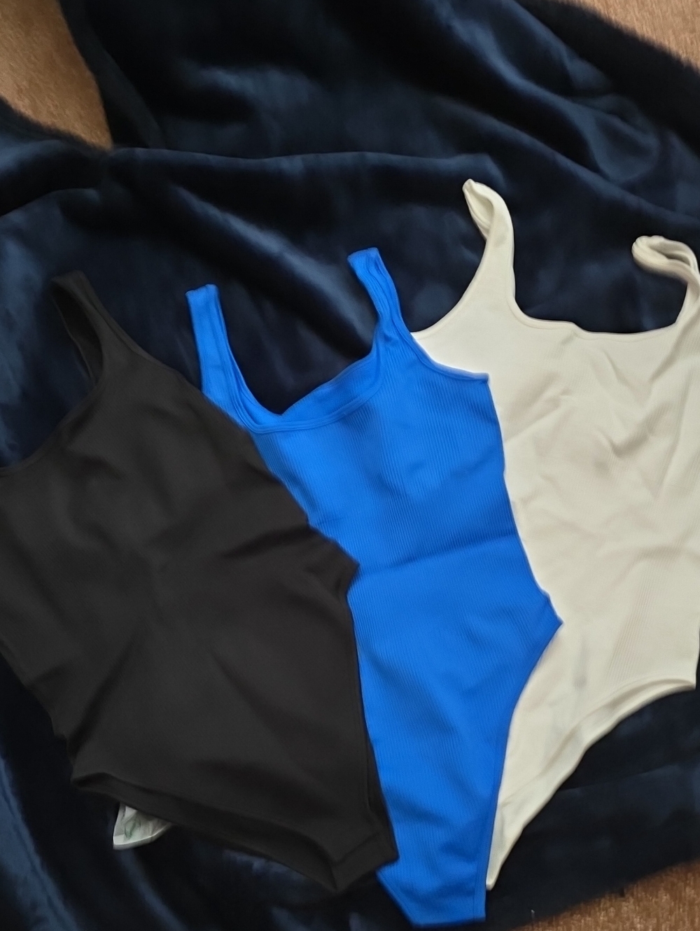 Classic Ribbed Scoop Bodysuit — Black, Blue & White